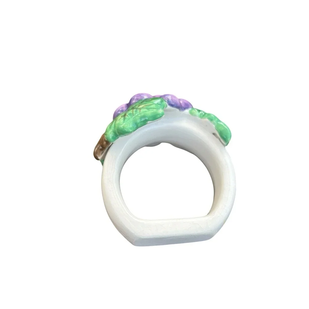 Grape Bunch Fruit Porcelain Napkin Holders Rings Set of 11 Flaw Maximalist